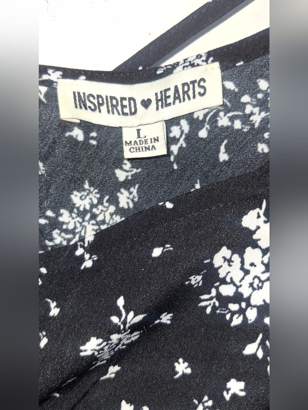 Inspired Hearts Black Floral Long Dress Puff Sleeves Open Back Size L - Picture 8 of 9